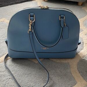 Coach Blue Leather Dome Satchel with Gold Hardware
